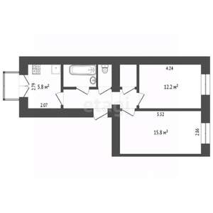 2-к квартира, вторичка, 47м2, 2/4 этаж