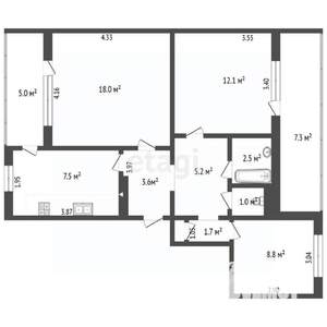 3-к квартира, вторичка, 73м2, 1/9 этаж