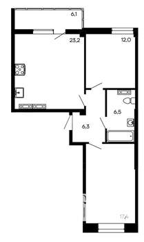 2-к квартира, вторичка, 72м2, 1/9 этаж