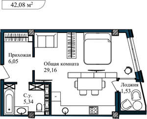 1-к квартира, вторичка, 43м2, 5/5 этаж