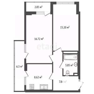 2-к квартира, сданный дом, 52м2, 9/10 этаж