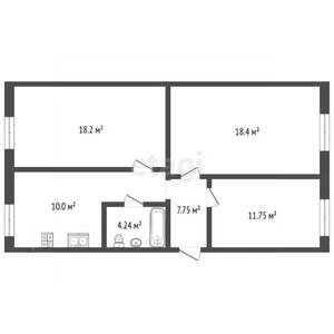 3-к квартира, вторичка, 68м2, 1/3 этаж