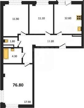 3-к квартира, вторичка, 77м2, 1/9 этаж