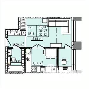 1-к квартира, строящийся дом, 32м2, 3/5 этаж