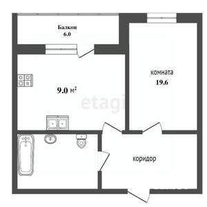 1-к квартира, вторичка, 38м2, 9/9 этаж