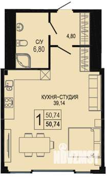 Студия квартира, вторичка, 52м2, 6/7 этаж