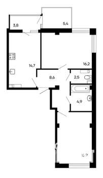 2-к квартира, строящийся дом, 72м2, 1/9 этаж
