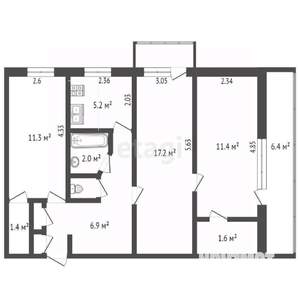 3-к квартира, вторичка, 62м2, 1/5 этаж