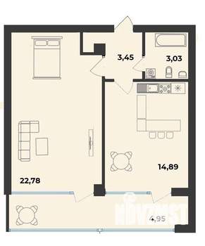 1-к квартира, строящийся дом, 49м2, 4/10 этаж