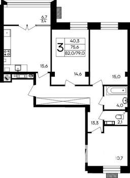 3-к квартира, строящийся дом, 82м2, 1/8 этаж