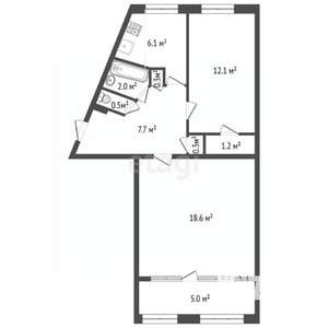 2-к квартира, вторичка, 52м2, 5/5 этаж