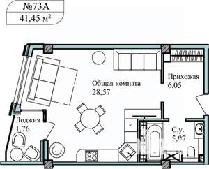 1-к квартира, сданный дом, 44м2, 3/5 этаж