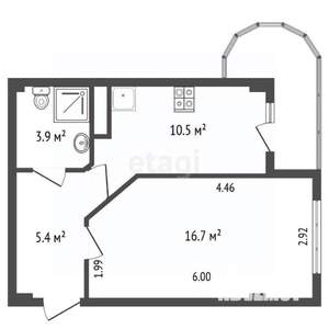1-к квартира, вторичка, 37м2, 6/6 этаж