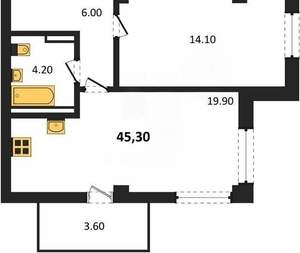 1-к квартира, вторичка, 45м2, 8/9 этаж