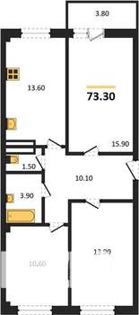 3-к квартира, вторичка, 73м2, 1/9 этаж