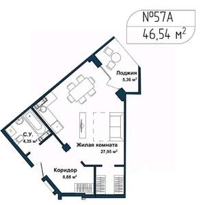 1-к квартира, вторичка, 46м2, 2/5 этаж