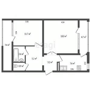 2-к квартира, вторичка, 55м2, 5/9 этаж