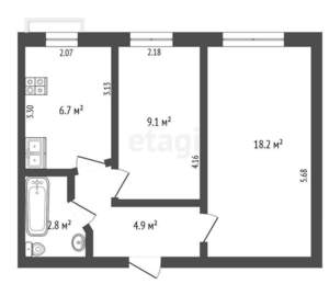 2-к квартира, вторичка, 42м2, 4/5 этаж