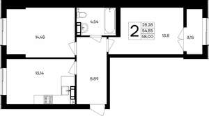 2-к квартира, строящийся дом, 61м2, 1/9 этаж