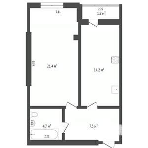 1-к квартира, вторичка, 49м2, 8/10 этаж