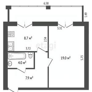 1-к квартира, вторичка, 42м2, 5/5 этаж