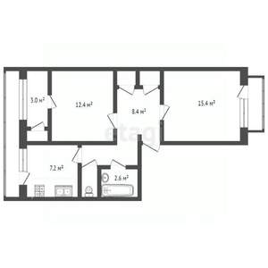 2-к квартира, вторичка, 54м2, 2/5 этаж