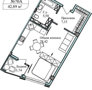 1-к квартира, вторичка, 44м2, 2/5 этаж