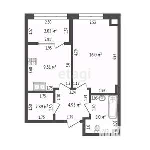 1-к квартира, вторичка, 38м2, 1/9 этаж