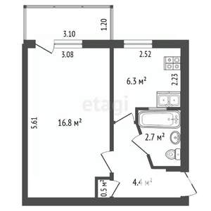 1-к квартира, вторичка, 32м2, 2/5 этаж