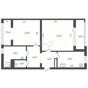 2-к квартира, вторичка, 50м2, 9/9 этаж