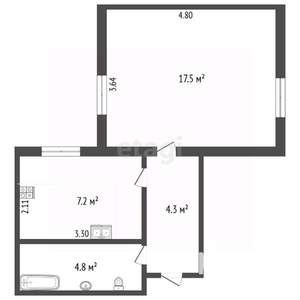 1-к квартира, вторичка, 34м2, 2/2 этаж