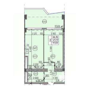 2-к квартира, строящийся дом, 66м2, 6/9 этаж