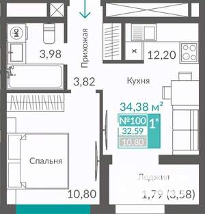 1-к квартира, строящийся дом, 33м2, 12/12 этаж