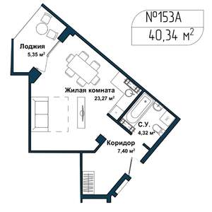 1-к квартира, вторичка, 40м2, 4/5 этаж