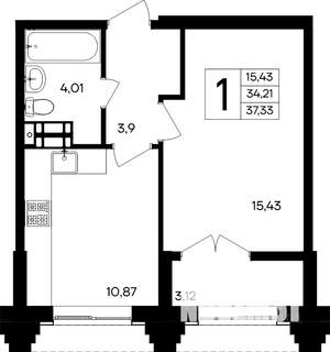 1-к квартира, строящийся дом, 37м2, 5/9 этаж
