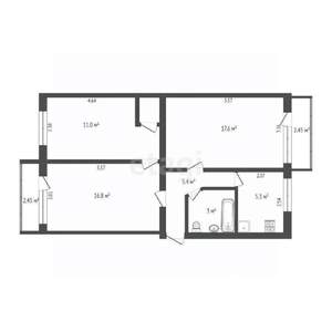 3-к квартира, вторичка, 61м2, 2/5 этаж