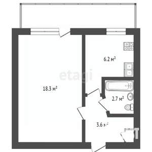 1-к квартира, вторичка, 32м2, 2/5 этаж