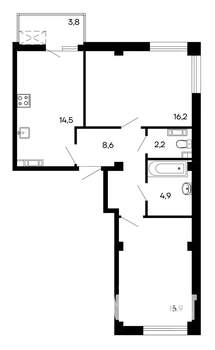 2-к квартира, строящийся дом, 66м2, 8/9 этаж