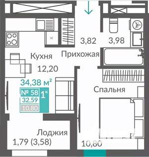 1-к квартира, вторичка, 33м2, 11/12 этаж