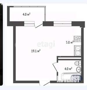 1-к квартира, вторичка, 27м2, 2/9 этаж