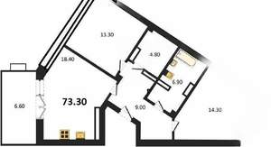 2-к квартира, вторичка, 73м2, 1/8 этаж