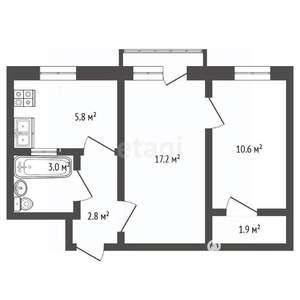 2-к квартира, вторичка, 42м2, 2/4 этаж
