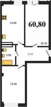 2-к квартира, вторичка, 61м2, 2/9 этаж