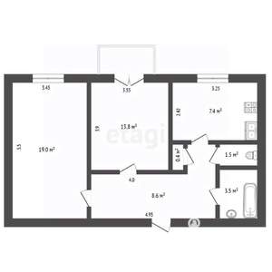 2-к квартира, вторичка, 56м2, 4/4 этаж