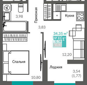 1-к квартира, вторичка, 33м2, 11/12 этаж