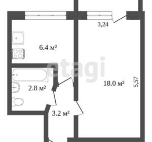 1-к квартира, вторичка, 32м2, 2/5 этаж