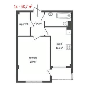 1-к квартира, вторичка, 39м2, 1/6 этаж