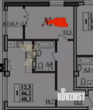 1-к квартира, вторичка, 48м2, 6/9 этаж