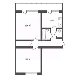 2-к квартира, вторичка, 52м2, 4/5 этаж