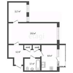 1-к квартира, вторичка, 49м2, 5/5 этаж